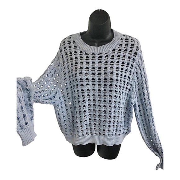 Sincerly Jules Sweaters - Sincerely Jules blue fishnet crochet mesh crew neck long sleeve sweater size XL